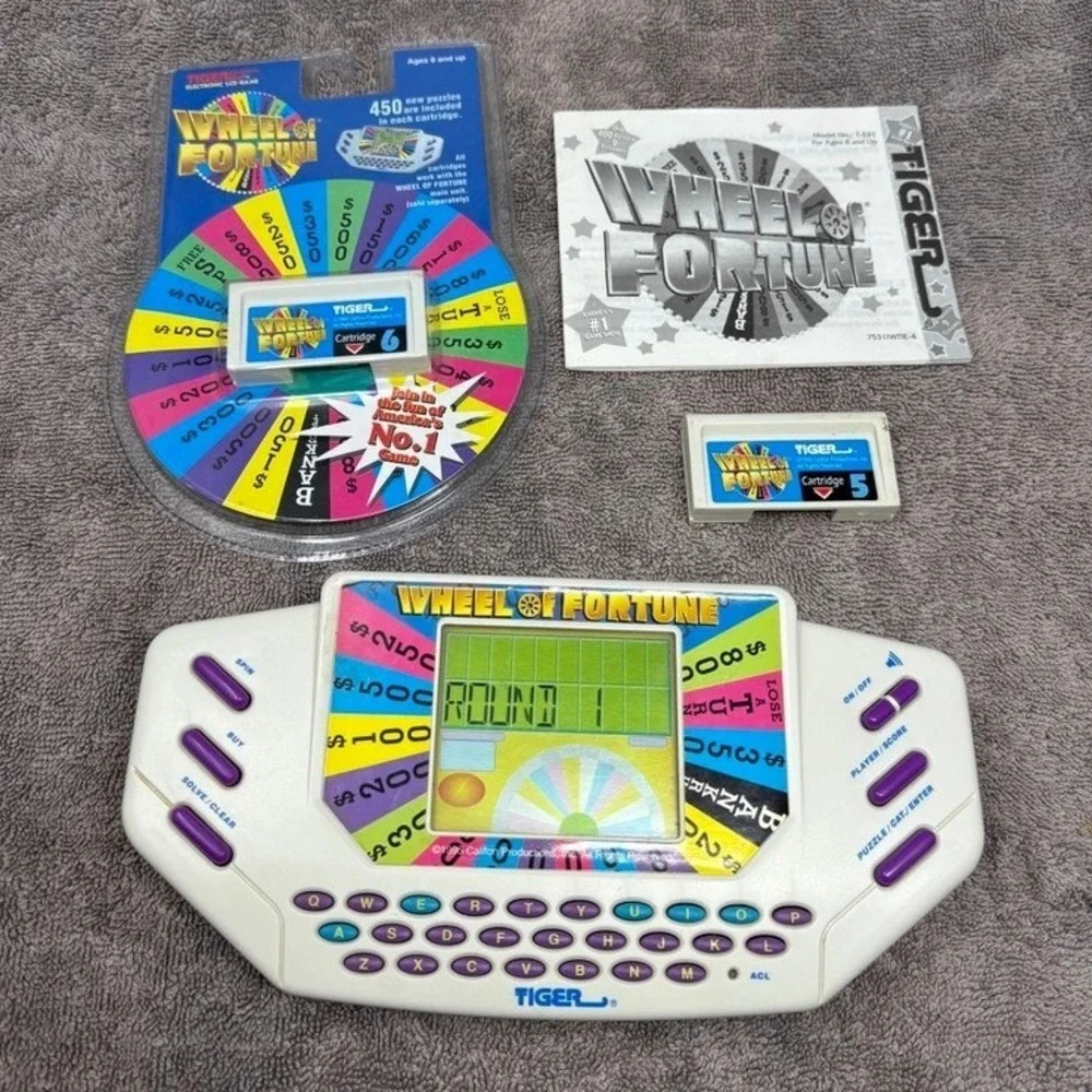 Vtg Tiger Wheel of Fortune Handheld Game 1995 Manual & Cartridges 5 6
